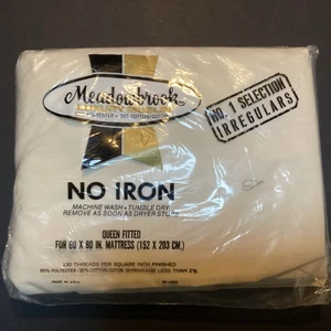 Vintage NOS Meadowbrook Muslin No Iron Queen Fitted Sheet ~ Beige **see Photos** - Picture 1 of 10