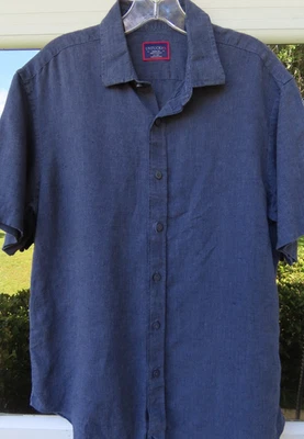 Untuckit Araujo Pure Linen Casual Shirt Mens Navy Blue Wrinkle-Resistant Medium - Image 1 of 4