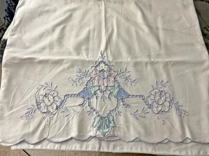 FUNDA DE ALMOHADA VINTAGE BLANCA 100% ALGODÓN ~ APLIQUES FLORALES BORDADO ~ 18" X 31" - Imagen 1 de 2