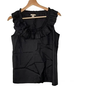 J. Crew Damen 100 % Seide schwarz Rüschen Rosetten Ausschnitt Top Größe 0 - Bild 1 von 6