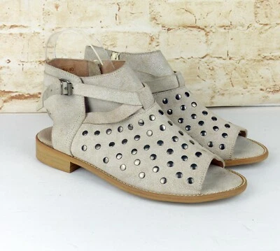 Anthro Musse & Cloud Leather Studded Peep Toe Ankle Booties Size 40 US 9 Rock - Image 1 of 4