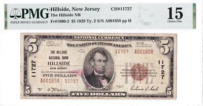 $5 1929 T2 National HILLSIDE New Jersey NJ 🇺🇸 Mega Rare 🇺🇸 Only 5 on Census! - Image 1 of 2