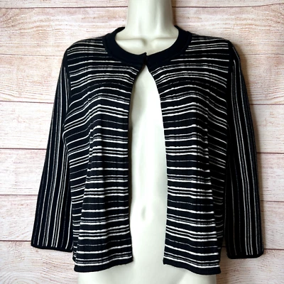 Narciso Rodriguez Merino Wool Silk Black White Stripe Cardigan Sweater Women's S - Image 1 of 4
