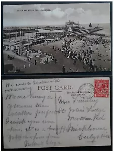 1919 Great Britain Postcard-Beach & South Pier ties 1p Stamp cd Lowestoft - Picture 1 of 3