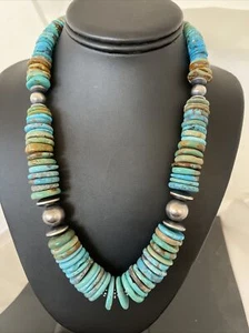 Navajo Halskette blau & grün Türkis Sterlingsilber 01143 - Bild 1 von 12