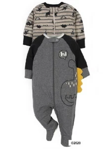 Gerber Baby Boy 2-Piece Organic Cotton Dinosaurs Sleep-N-Plays Pajamas Size 0-3M - Picture 1 of 4