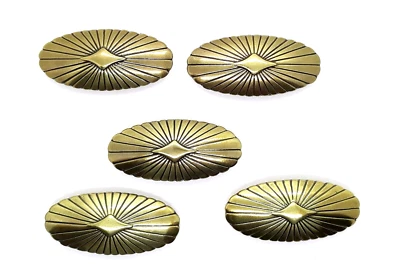 Western Style Antique Brass Colored Metal Alloy Conchos 2" x 1" 5 Count - Image 1 of 4