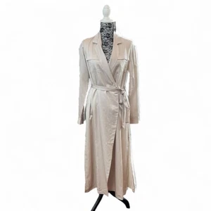 Minimalist Silk Blend Tie Waist Long Sleeve Maxi Wrap Dress Small Old Money - Picture 1 of 8