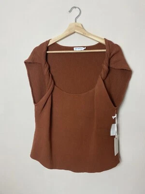 Good American Twisted Shoulder Ribbed Sweater Tank In Tortoise 7/8 4X NEW - Image 1 of 4