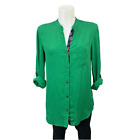 Diane Von Furstenberg Green 100% Silk Buttondown Longsleeve Shirt Rolltab sz 2