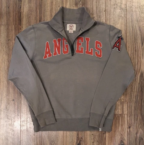 '47 Forty Seven Los Angeles Angels Gray Stitched 1/4 Zip Sweatshirt - M Read! Cover