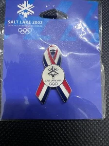 Salt Lake 2002 Red White Blue Ribbon Lapel Pin Tie Tack Aminco New - Picture 1 of 4