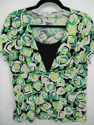 Blusa para mujer Sag Harbor pequeña con cuello en V en capas negra amarilla Geo Foto 1 de 4