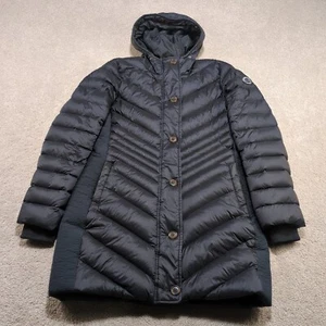 Abercrombie & Fitch Down Puffer Coat Women's Medium Black Long Hooded Quilted - Picture 1 of 6