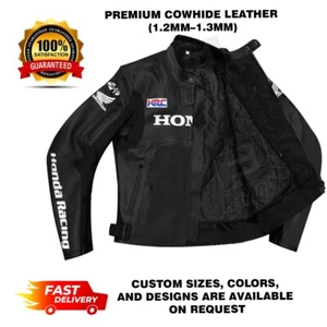 Honda Motorbike Leather Jacket MotoGP Honda Motorcycle Racing Biker Jacket Black - Picture 1 of 8