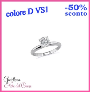 ANELLO SOLITARIO ORO BIANCO DIAMANTE NATURALE D VS1 0.60 CARATI CERTIFICATO DGC - Imagen 1 de 5