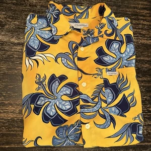 RUSTY Size L Surf Skate Hawaiian Shirt Floral Yellow/Blue Vintage 90s  - Picture 1 of 14