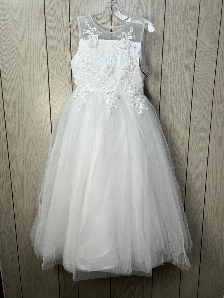 Vestido US Angels Niña Talla 10 Blanco Satén/Tul Cuentas 1ª Comunión Flor Niña  Foto 1 de 4