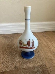 Handbemalte Glas Blumen Knospe Vase griechische Relief Szene - Bild 1 von 11