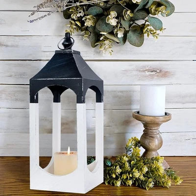 Linterna Madera 15" Decorativa Interior Grande Centro de Mesa para Hogar Exterior Foto 1 de 4