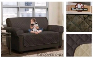 Smart Fit Loveseat Slipcover Cover Oversized Waterproof Chocolate Brown 3pc NEW* - Picture 1 of 24