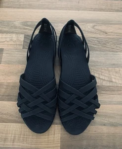 Crocs, Huarache, Black, Criss Cross, Flat, Open Toe Sandals, UK Size 4. - Picture 1 of 9