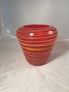 Art Glass Vase Red And Yellow Raised glass ribbons 8in24 Cir Smooth Pontil - Picture 1 of 6