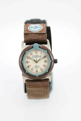 Timex Uhr Damen Plastik Edelstahl 50m Brown Nylon Licht Datum 24hr Quarz - Bild 1 von 4