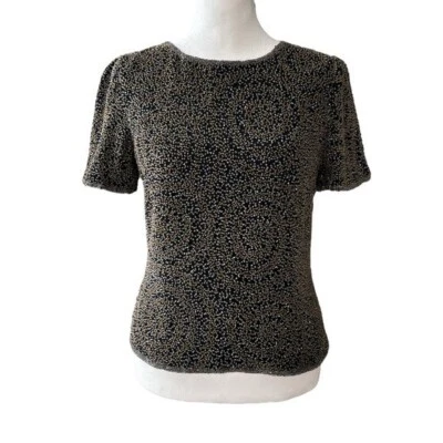 Scala Vintage Silk Beaded Swirl Top Evening Wear Black/Gold/Silver S - Imagem 1 de 4