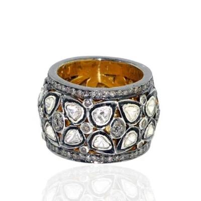 Natural Pave Diamond Band Rings 925 Sterling Silver Victorian Handmade Jewelry - Image 1 of 2