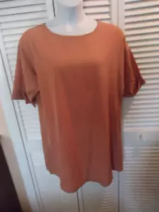 Zanzea Collection Womens Solid Brown Short Cuff Sleeves Crew Neck Top Size XXL - Picture 1 of 6