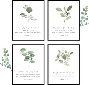 Psalms Scripture Wall Art Christian Wall Art - Bible Verse Wall Art Set of 4 (8X - Picture 1 of 12