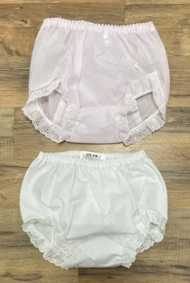Panty vintage rosa y blanco con ojales con volantes Bloomers nuevo ICM asiento doble talla 5 Foto 1 de 4