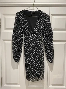 H & M NEW Ladies Black White Ditzy Floral Print Mini Dress Size XXS - Picture 1 of 5