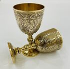 2 pcs Premium Goblet Solid Brass Royal Wine Cup Golden Engraved Medieval Gothic