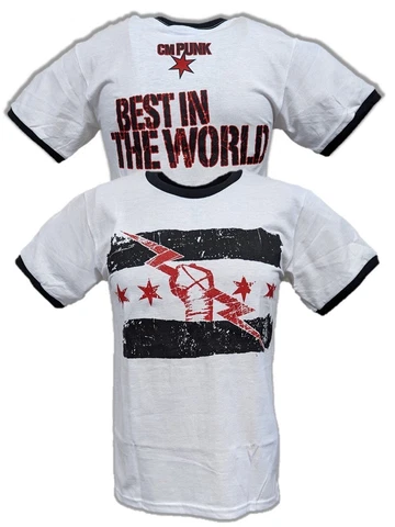 CM PUNK Best In The World Mens White Ringer T-shirt Cover