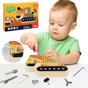 Montessori Toy Screwdriver Set Wooden Board Kids Sensory Toy Excavator Busy Set - Picture 1 of 11