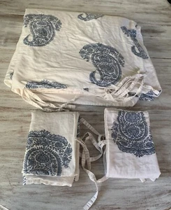 Pottery Barn RAYNA Full/Queen Duvet Cover + 2 Shams Blue Paisley Cotton Boho 3pc - Picture 1 of 13