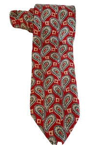 Cravatta seta Hickey Freeman rosso paisley 1155 collezione geometrica classica vintage - Foto 1 di 5