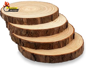 4 Pack Large Unfinished Wood Slices, 7-8 Inch Wood round Circles with Tree Bark, - Picture 1 of 12