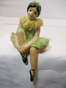 1950s BALLERINA Shelf Sitter Figurine Green Tutu Lace Collar JAPAN Vtg - Picture 1 of 18