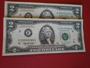 US 2 dollar bills unique low serial nos. Bday yr 2003 0068, 2003 01377 - Picture 1 of 1