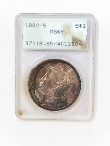 Dólar de plata Morgan 1880-S PCGS MS65 sonajero OGH vintage tonificado - Imagen 1 de 5