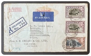 Ceylon -  1945 (Nov) - 50c / 25c on Cover -  Columbo CDS - SG392 / 393 - Picture 1 of 2