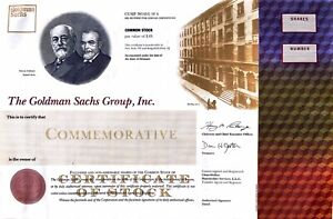 Goldman Sachs Commemorative Stock Certificate IPO 1999 with corporate memo