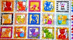 Loralie Designs Fabric Panel Cat Happy Smiling Kitty Cats White Premium Cotton - Picture 1 of 1