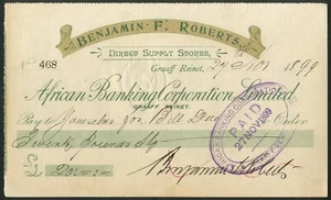 South Africa: African Banking Corp. Ltd., special, Benjamin F. Roberts, 1899 - Picture 1 of 1