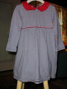 Girls Luigi Kids Navy White & Red Striped Cotton Knit Dress Size 7 - Picture 1 of 4