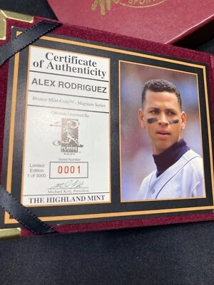 Alex Rodriguez Highland Mint #0001 of 3000 Bronze Mint Coin w/ Cert of Authentic - Image 1 of 2