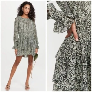 Vestido Boho Cinq a Sept Janelle Manga Larga en Niveles Chifón Mini Como Nuevo Negro Talla 8 - Imagen 1 de 12